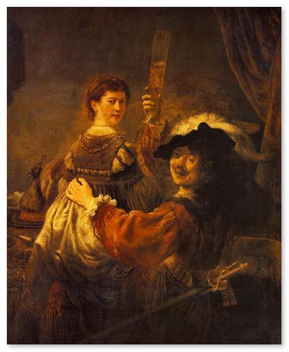 Автопортрет с Саскией на коленях, 1635